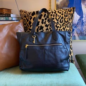 Fossil Black Leather Tote